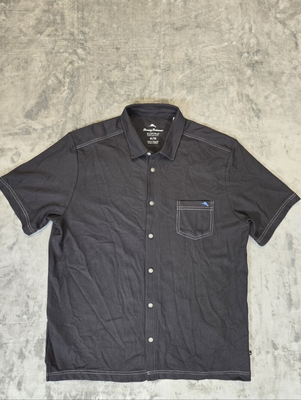 Tommy Bahama Supima Cotton White Stitch Button Up Shirt Size XL Black